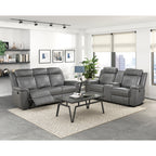 Homelegance  8379DGY-2PC 2 pc Nest dark grey top grain leather match sofa and love seat set wall hugger