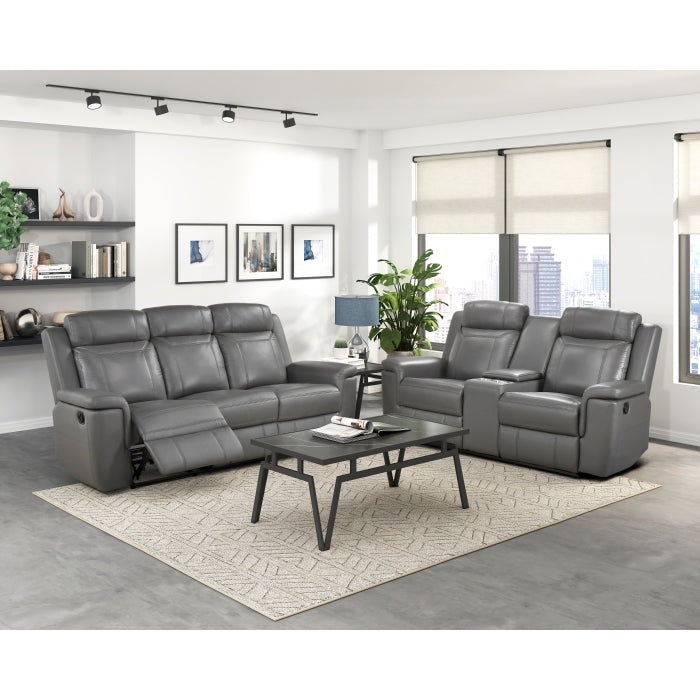 Homelegance  8379DGY-2PC 2 pc Nest dark grey top grain leather match sofa and love seat set wall hugger