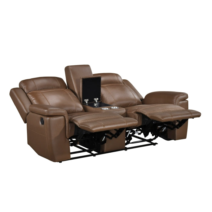 Homelegance  8379TBR-2PC 2 pc Nest camel top grain leather match sofa and love seat set wall hugger