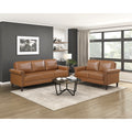 Homelegance 8389BRW-2PC 2 pc Heritage brown faux leather sofa and love seat set nail head trim