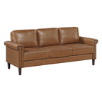 Homelegance 8389BRW-2PC 2 pc Heritage brown faux leather sofa and love seat set nail head trim