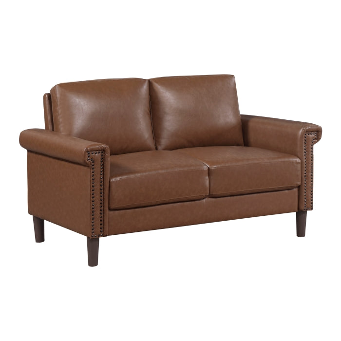 Homelegance 8389CHC-2PC 2 pc Heritage chocolate brown faux leather sofa and love seat set nail head trim