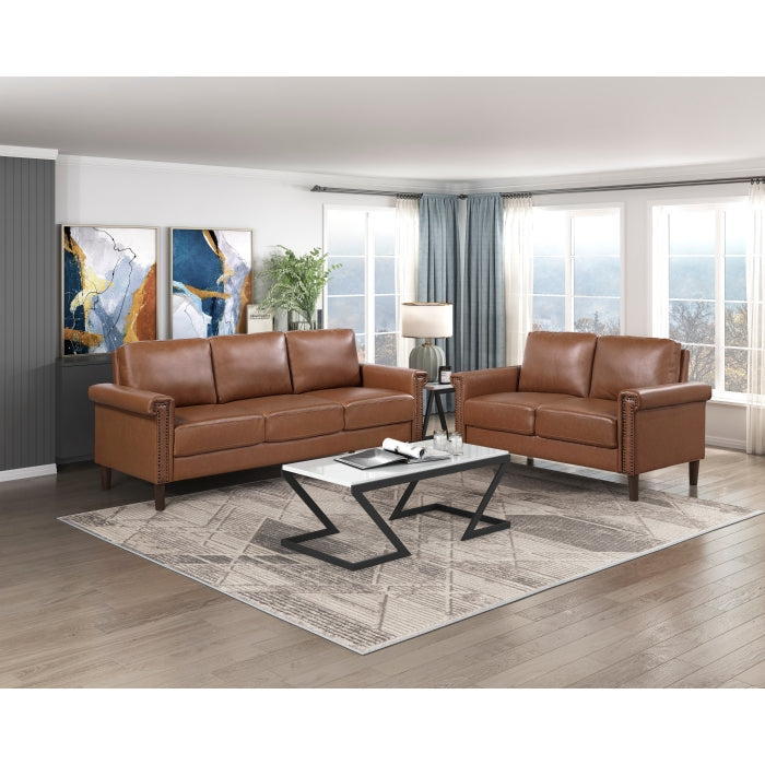 Homelegance 8389CHC-2PC 2 pc Heritage chocolate brown faux leather sofa and love seat set nail head trim