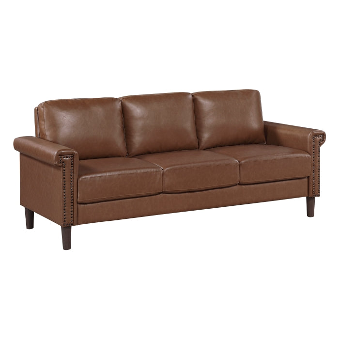 Homelegance 8389CHC-2PC 2 pc Heritage chocolate brown faux leather sofa and love seat set nail head trim