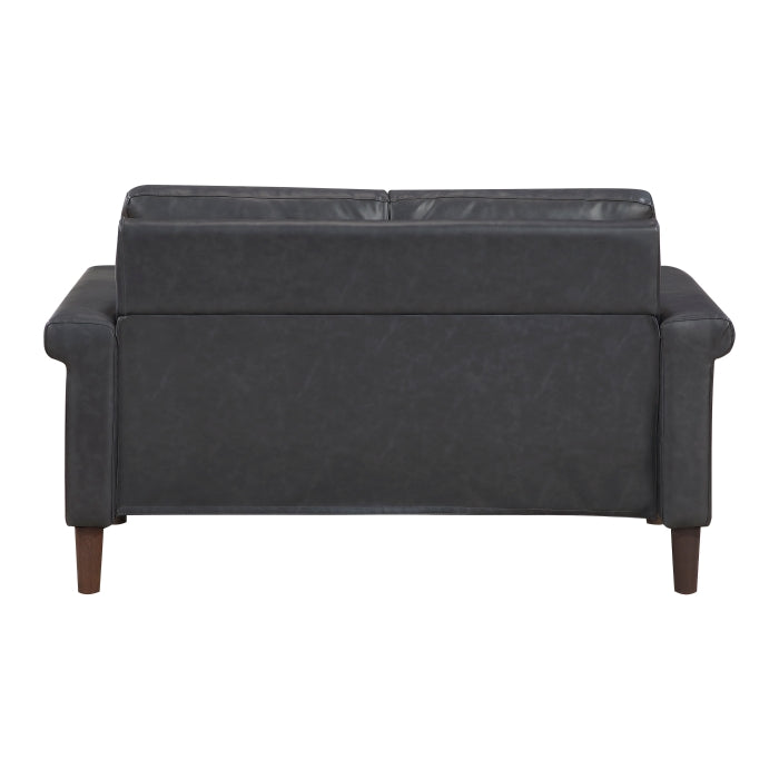 Homelegance 8389DGY-2PC 2 pc Heritage dark grey faux leather sofa and love seat set nail head trim