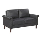 Homelegance 8389DGY-2PC 2 pc Heritage dark grey faux leather sofa and love seat set nail head trim