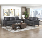 Homelegance 8389DGY-2PC 2 pc Heritage dark grey faux leather sofa and love seat set nail head trim