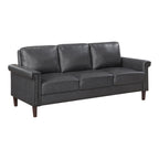 Homelegance 8389DGY-2PC 2 pc Heritage dark grey faux leather sofa and love seat set nail head trim