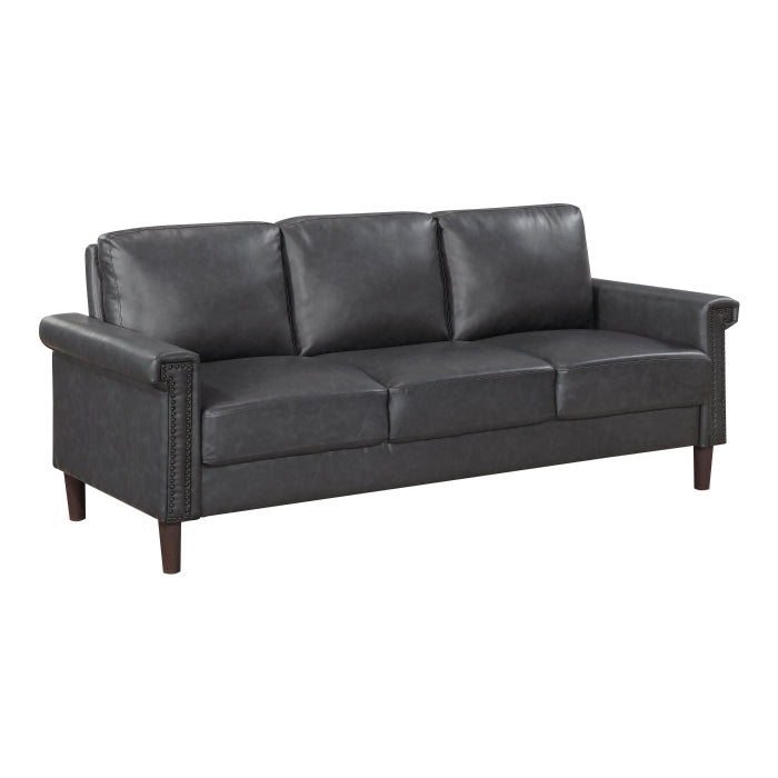 Homelegance 8389DGY-2PC 2 pc Heritage dark grey faux leather sofa and love seat set nail head trim