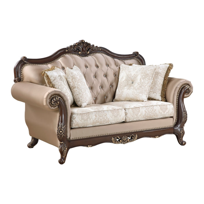 Regal Two-Tone Chenille & Faux Silk Traditional Sofa and Love Seat Set with Wood Trim – 8390-SL