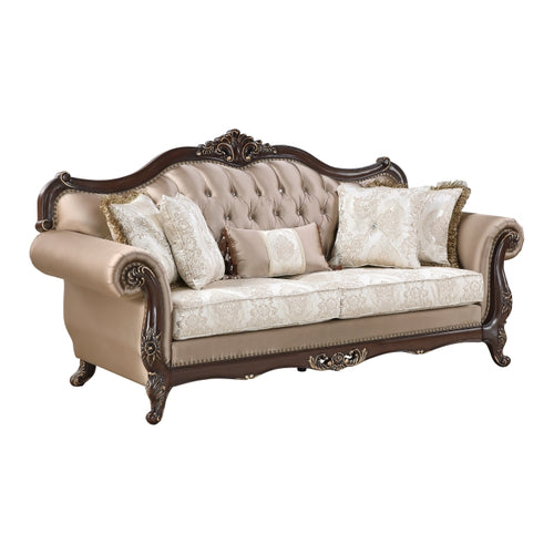 Regal Two-Tone Chenille & Faux Silk Traditional Sofa and Love Seat Set with Wood Trim – 8390-SL