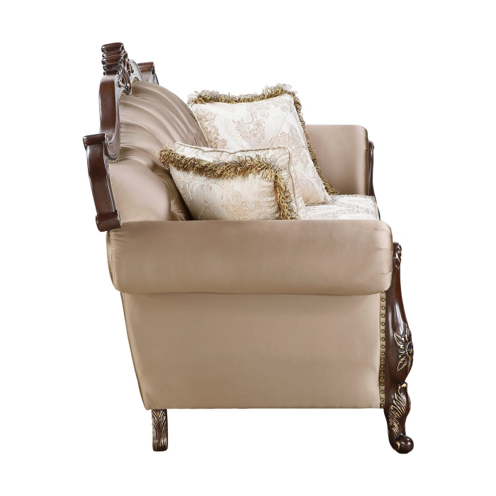 Regal Two-Tone Chenille & Faux Silk Traditional Sofa and Love Seat Set with Wood Trim – 8390-SL