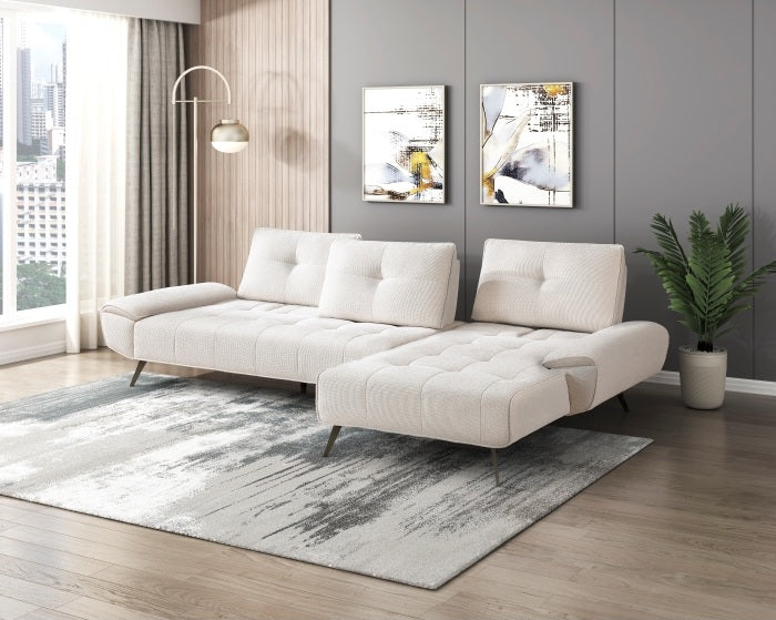 Homelegance 8400BEG-22LRC 2 pc Pleasure beige chenille fabric sectional sofa set adjustable back rests