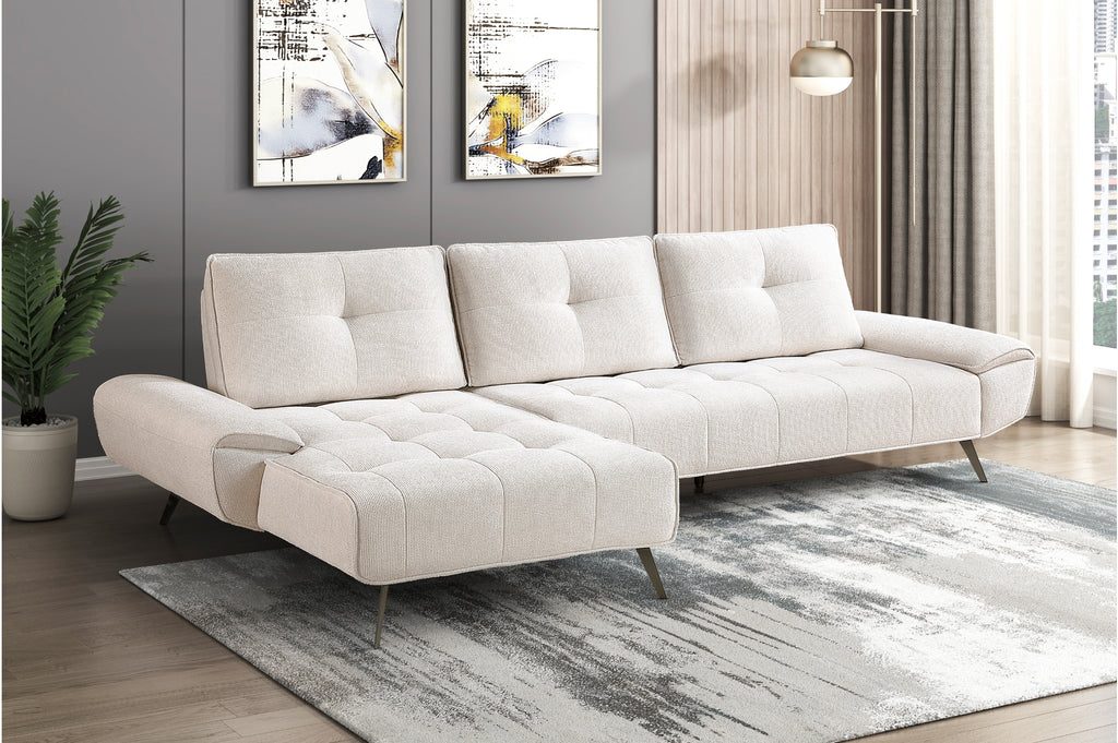 Homelegance 8400BEG-2LC2R 2 pc Pleasure beige chenille fabric sectional sofa set adjustable back rests