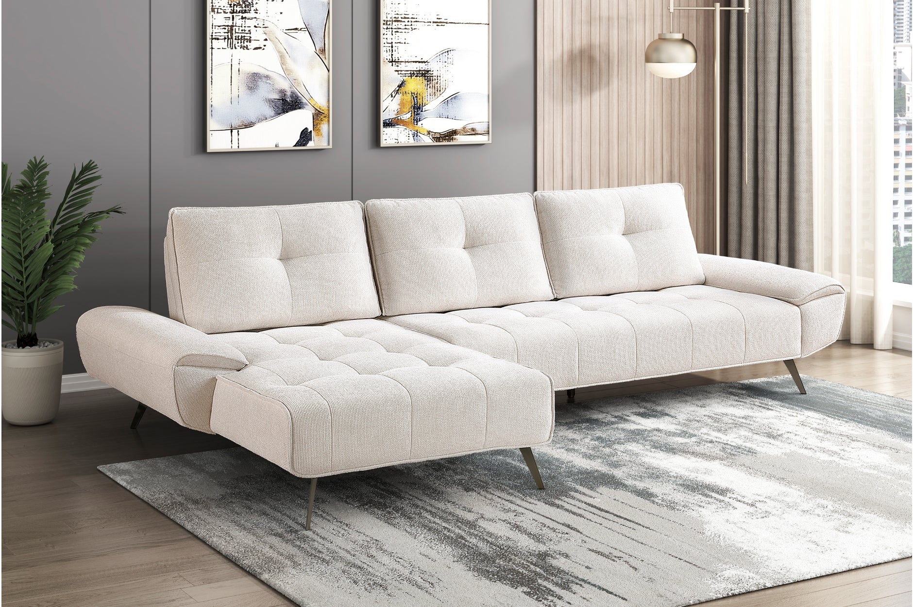 Homelegance 8400BEG-2LC2R 2 pc Pleasure beige chenille fabric sectional sofa set adjustable back rests