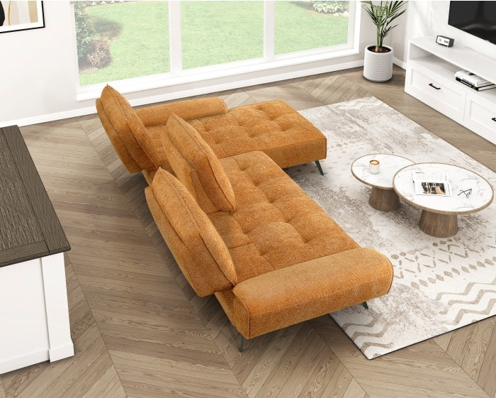 Homelegance 8400RNG-22LRC 2 pc Pleasure orange chenille fabric sectional sofa set adjustable back rests