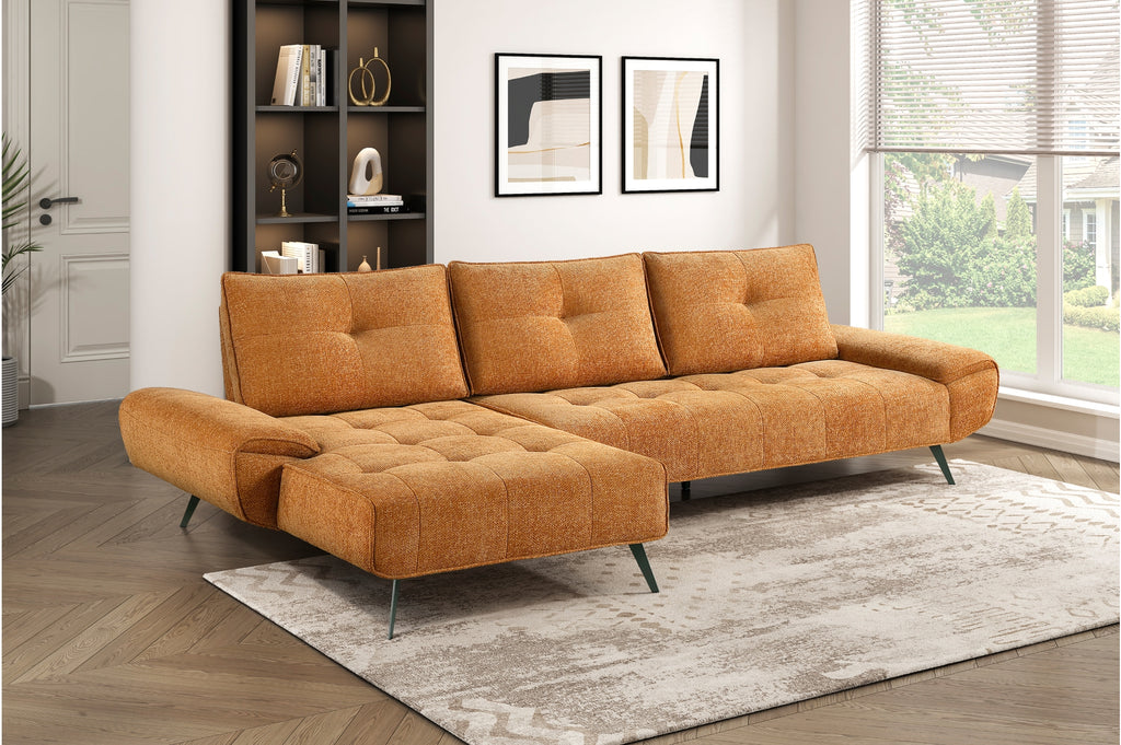 Homelegance 8400RNG-2LC2R 2 pc Pleasure orange chenille fabric sectional sofa set adjustable back rests
