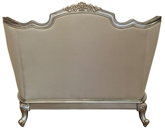 Homelegance 8412-SL 2 pc florentina dusky taupe faux silk fabric sofa and love seat set with wood trim