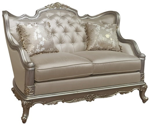 Homelegance 8412-SL 2 pc florentina dusky taupe faux silk fabric sofa and love seat set with wood trim