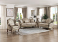 Homelegance 8412-SL 2 pc florentina dusky taupe faux silk fabric sofa and love seat set with wood trim