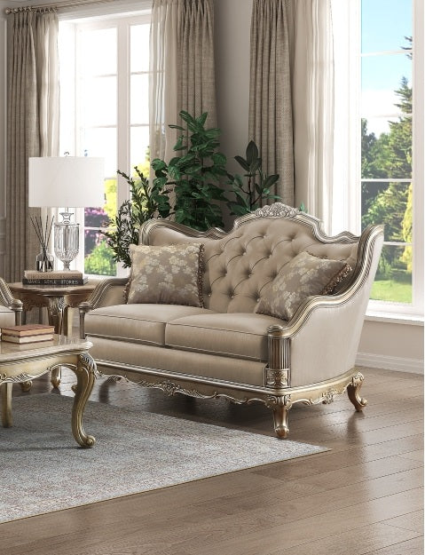 Homelegance 8412-SL 2 pc florentina dusky taupe faux silk fabric sofa and love seat set with wood trim