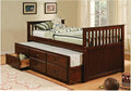 Mission Style Espresso Twin Captain Bed with Pull-Out Trundle & Storage Drawers – 8420-ESP