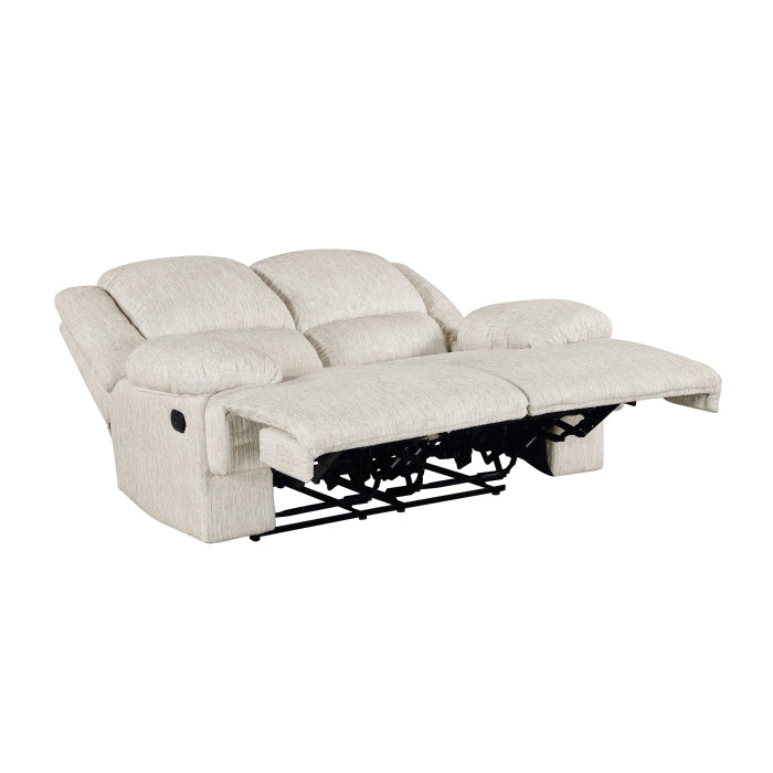 Homelegance  8424BE-2PW 2 pc Caliber vanilla-beige textured microfiber sofa and love seat set power motion wall hugger recliner ends