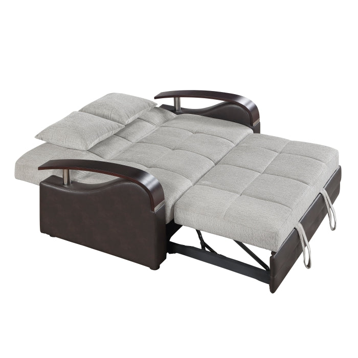 Hybrid Grey and Dark Brown Convertible Sofa Bed and Loveseat Bed Set – 8429-SL