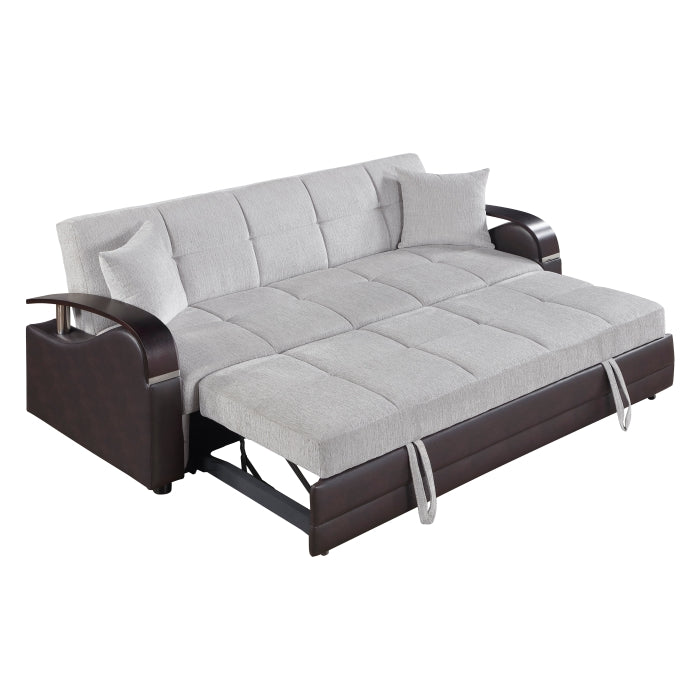 Hybrid Grey and Dark Brown Convertible Sofa Bed and Loveseat Bed Set – 8429-SL