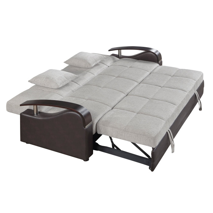 Hybrid Grey and Dark Brown Convertible Sofa Bed and Loveseat Bed Set – 8429-SL