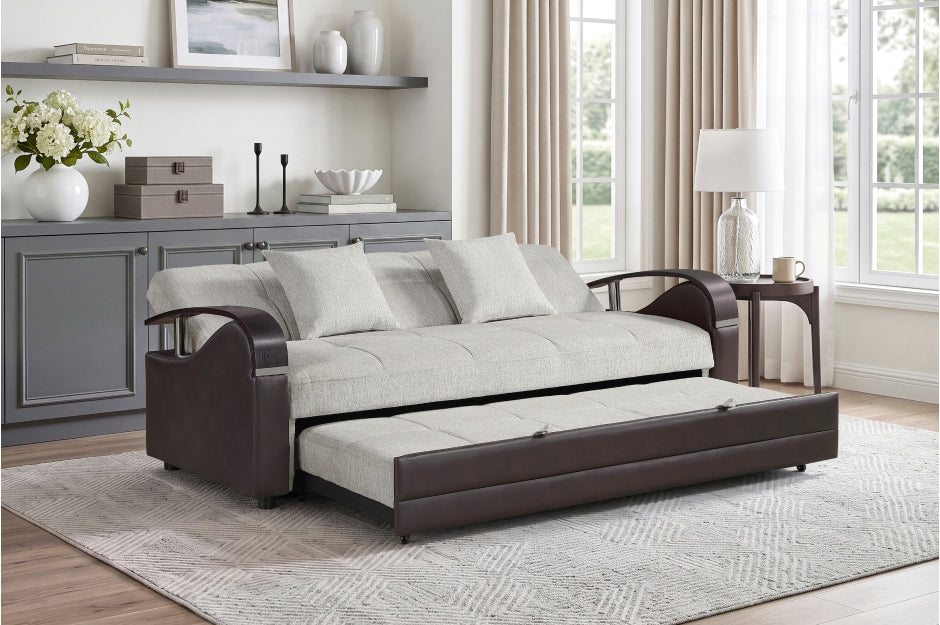 Hybrid Beige and Dark Brown Convertible Sofa Bed and Loveseat Bed Set – 8429BE-SL