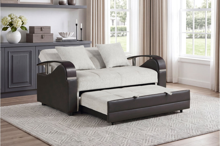Hybrid Beige and Dark Brown Convertible Sofa Bed and Loveseat Bed Set – 8429BE-SL