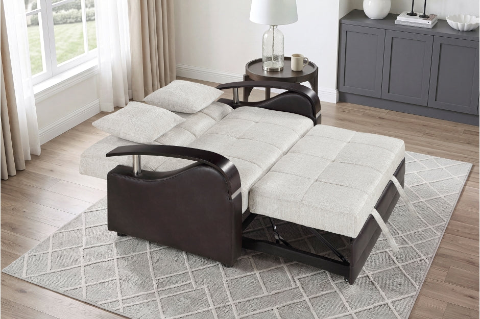 Hybrid Beige and Dark Brown Convertible Sofa Bed and Loveseat Bed Set – 8429BE-SL