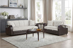 Hybrid Beige and Dark Brown Convertible Sofa Bed and Loveseat Bed Set – 8429BE-SL