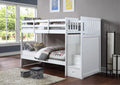 Mandaly White Wood Twin over Twin Bunk Bed with Staircase & Drawers – 8435-WH