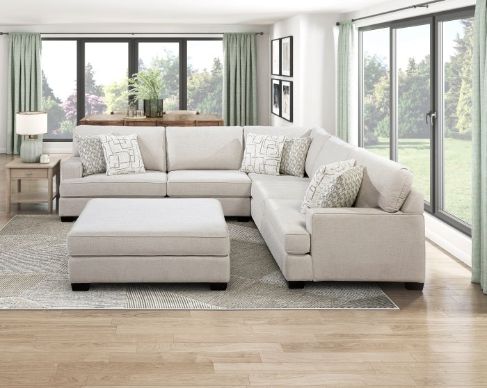 Homelegance 8435BE-42L2R  4 pc Beau beige chenille fabric upholstered 131" x 131" sectional sofa with large ottoman