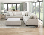 Homelegance 8435BE-42L2R  4 pc Beau beige chenille fabric upholstered 131" x 131" sectional sofa with large ottoman