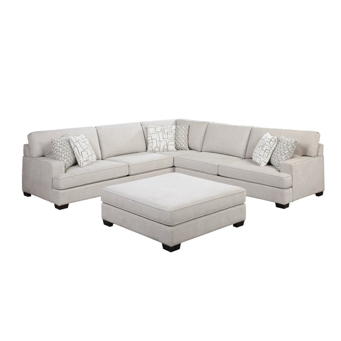 Homelegance 8435BE-42L2R  4 pc Beau beige chenille fabric upholstered 131" x 131" sectional sofa with large ottoman