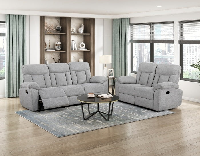 Homelegance 8440GRY-SL 2 pc Newark light grey fabric sofa and love seat set with recliner ends