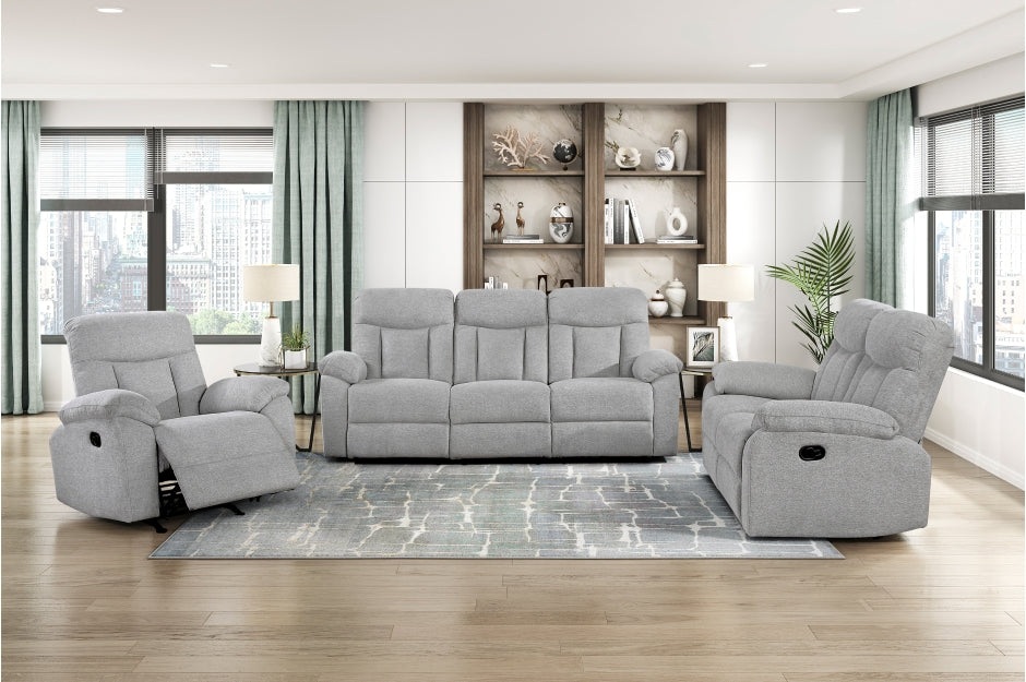 Homelegance 8440GRY-SL 2 pc Newark light grey fabric sofa and love seat set with recliner ends