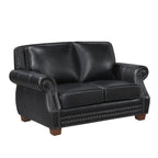 Homelegance 8448BLK-2PC 2 pc Remington black top grain leather match sofa and love seat set nail head trim accents