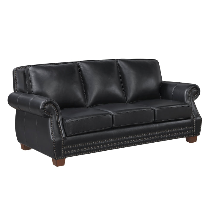 Homelegance 8448BLK-2PC 2 pc Remington black top grain leather match sofa and love seat set nail head trim accents