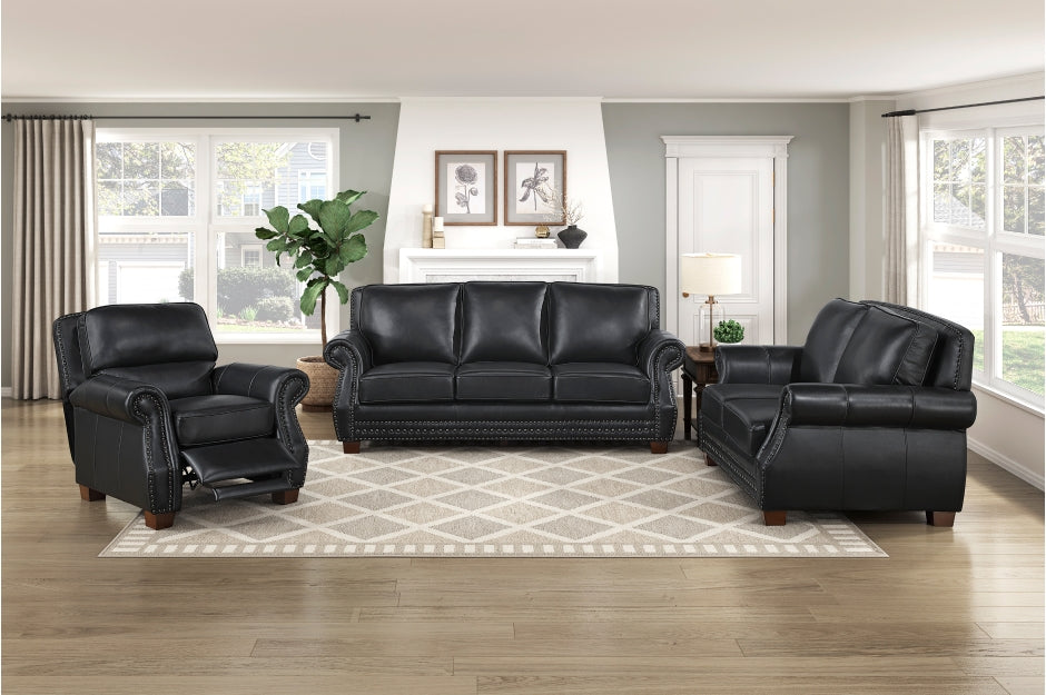 Homelegance 8448BLK-2PC 2 pc Remington black top grain leather match sofa and love seat set nail head trim accents