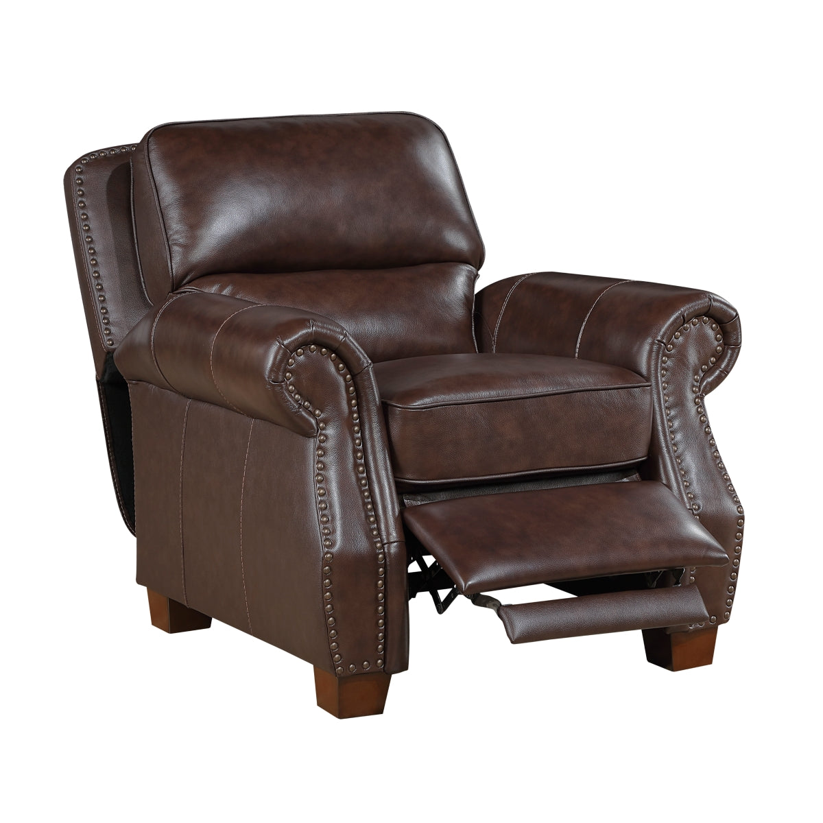 Homelegance 8448BRW-1PB Remington brown top grain leather match recliner chair nail head trim accents