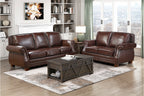 Homelegance 8448BRW-2PC 2 pc Remington brown top grain leather match sofa and love seat set nail head trim accents