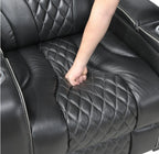 Homelegance 8449BK-2PC 2 pc Apex black top grain leather match diamond pattern power reclining sofa and love seat set LED and USB