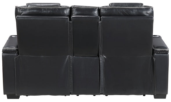 Homelegance 8449BK-2PC 2 pc Apex black top grain leather match diamond pattern power reclining sofa and love seat set LED and USB