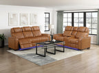 Homelegance 8449BR-2PC 2 pc Apex brown top grain leather match diamond pattern power reclining sofa and love seat set LED and USB