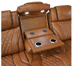 Homelegance 8449BR-2PC 2 pc Apex brown top grain leather match diamond pattern power reclining sofa and love seat set LED and USB