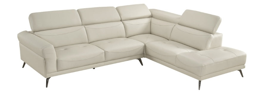 Giselle Beige Top Grain Leather 2-Piece Sectional Sofa with Chaise and Adjustable Headrests – 8456BEG-22LRC